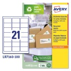 Etichette adesive - in carta riciclata - permanenti - 63,5 x 38,1 mm - 21 et/fg - 100 fogli - bianco - Avery