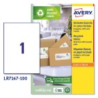 Etichette adesive - in carta riciclata - angoli arrotondati - permanenti - 199,6 x 289,1 mm - 1 et/fg - 100 fogli - bianco - Avery