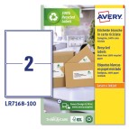 Etichette adesive - in carta riciclata - angoli arrotondati - permanenti - 199,6 x 143,5 mm - 2 et/fg - 100 fogli - bianco - Avery