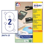Etichette adesive J8676 - per CD/DVD - permanenti - diametro CD 117 mm - 2 et/fg - 25 fogli A4 - bianco opaco - Avery