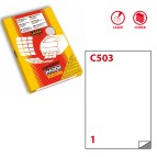 Etichette adesive C503 - permanenti - per stampanti laser - 210 x 297 mm - 1 et/fg - 50 fogli A4 - poliestere - bianco opaco - Markin