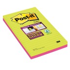 Blocco foglietti Post it  Super Sticky rettangolari - 845-4SUCC - a righe - 127 x 203 mm - colori Ultra - 45 fogli - Post it