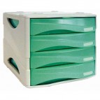 Cassettiera Smile - 29x38x25,5 cm - 4 cassetti da 5 cm - grigio/verde trasparente - Arda