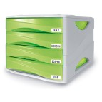 Cassettiera Smile - 29 x 38 x 25,5 cm - 4 cassetti da 5 cm - grigio/verde trasparente - Arda