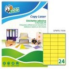 Etichetta adesiva LP4F - permanente - 70x36 mm - 24 etichette per foglio - giallo fluo - Tico - conf. 70 fogli A4