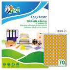 Etichette adesive LP4F - permanenti - diametro 25 mm - 70 et/fg - 70 fogli A4 - arancio fluo - Tico