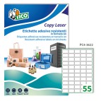 Etichette adesive PC4 - permanenti - per stampanti laser - 36 x 22 mm - 55 et/fg - 100 fogli A4 - poliestere - trasparente - Tico