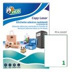 Etichette adesive PC4 - permanenti - per stampanti laser - 210 x 297 mm - 1 et/fg - 100 fogli A4 - poliestere - trasparente - Tico