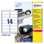 Etichette adesive L7063 - per stampanti laser - 99,1 x 38,1 mm - 14 et/fg - 20 fogli A4 - poliestere - bianco - Avery