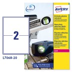 Etichette adesive L7068 - permanenti - per stampanti laser - 199,6 x 143,5 mm - 2 et/fg - 20 fogli A4 - poliestere - bianco - Avery