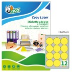 Etichetta adesiva LP4F - permanente - tonda D 63,5 mm - 12 etichette per foglio - giallo fluo - Tico - conf. 70 fogli A4