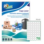 Etichette adesive PC4 - permanenti - per stampanti laser - diametro 25 mm - 70 et/fg - 100 fogli A4 - poliestere - trasparente - Tico
