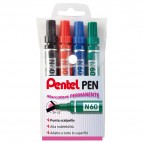 Marcatore permanente N60 - punta a scalpello  3,90-5,50mm - astuccio 4 colori assortiti  - Pentel