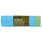 Sacchi per rifiuti con maniglie Voilà - 50x60 cm - 30 L - 15 micron - azzurro - Perfetto - rotolo da 15 sacchetti