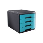 Cassettiera Mydesk - 29,5x38,5x28,2 cm - 4 cassetti da 4,5 cm - grigio/turchese - Arda