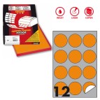 Etichette adesive R310 - permanenti - diametro 60 mm - 12 et/fg - 100 fogli A4 - arancio fluo - Markin