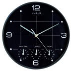 Orologio da parete On Time - 4 fusi orari - diametro 30 cm - nero - Unilux