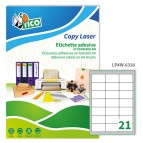 Etichette adesive LP4W - permanenti - 63,5 x 38,1 mm - 21 et/fg - 100 fogli A4 - bianco - Tico