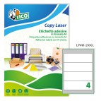 Etichette adesive LP4W - permanenti - 190 x 61 mm - 4 et/fg - 100 fogli A4 - bianco - Tico