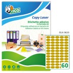 Etichette adesive GL4 - permanenti - ovale - 36 x 20 mm - 60 et/fg - 100 fogli A4 - satinato oro - Tico