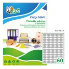 Etichetta adesiva SL4 - ovale - permanente - 36x20 mm - 60 etichette per foglio - satinata argento - Tico - conf. 100 fogli A4
