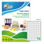 Etichette adesive PG4 - permanenti - diametro 25 mm - 70 et/fg - 100 fogli A4 - bianco lucida - Tico