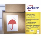 Etichette con simbolo ombrello (TEME UMIDITA') - 74x100 mm - permanente - rosso - Avery - rotolo da 200 etichette