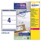 Etichette adesive L4761 - permanenti - 192 x 61 mm - 4 et/fg - 25 fogli A4 - bianco coprente - Avery