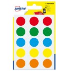 Etichette adesive PSA - permanenti - diametro 19 mm - 15 et/fg - 6 fogli - colori assortiti - Avery