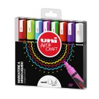 Marcatore a gesso liquido Uni Chalk Marker - punta tonda 1,80 - 2,50 mm - colori assortiti - Uni Mitsubishi - busta 8 pezzi