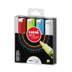 Marcatore a gesso liquido Uni Chalk Marker - punta scalpello 1,80 - 2,50 mm - colori assortiti - Uni Mitsubishi - astuccio 4 pezzi