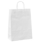 Shopper - maniglie cordino - 14 x 9 x 20 cm - carta kraft - bianco - Mainetti Bags - conf. 25 pezzi