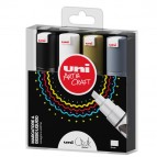 Marcatore a gesso liquido Uni Chalk Marker - punta scalpello da 1,80-2,50 mm - colori assortiti - Uni Mitsubishi - busta 4 pezzi