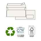 Busta a sacco Kami Strip - con finestra - 11 x 23 cm - 100 gr - carta riciclata FSC  - bianco - Pigna - conf. 500 pezzi