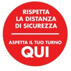 Pittogramma adesivo - da terra - ''Aspetta qui il tuo turno'' -  diametro 50 cm