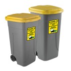 Bidone mobile - grigio - con coperchio giallo - 80 L - MobilPlastic