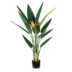 Pianta ornamentale Sterlizia - artificiale - polietilene - 12 foglie e 2 fiori - 120 cm - King Collection