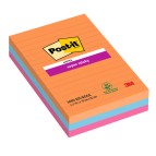 Blocco Post it® Super Sticky - 4690-3SS-BOOS - a righe - 101 x 152 mm - colori Boost - 90 fogli - Post it® - conf. 3 pezzi
