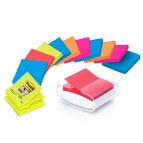 Dispenser Pro Post-it  Super Sticky Z Notes - PRO-W-12SSCOL-R330 - 76 x 76 mm - colori assortiti - 12 ricariche di foglietti incluse