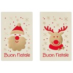 Biglietto Natale doppio - 9 x 14 cm - cartoncino avorio - fantasie assortite - Sadoch