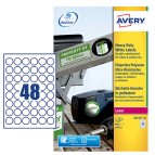Etichette adesive L4716 - permanenti - per stampanti laser - diametro 30 mm - 48 et/fg - 20 fogli A4 - poliestere - bianco - Avery