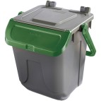 Contenitore portarifiuti Ecology - con sportello e maniglione - 25 L - grigio/verde - Mobil Plastic