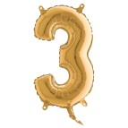 Palloncino - numero 3 - H 36 cm - mylar - oro - Big party