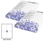 Etichetta adesiva - permanente - 105x140 mm - 4 etichette per foglio - bianco - Starline - conf. 100 fogli A4