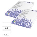 Etichetta adesiva - permanente - 70x35 mm - 24 etichette per foglio - bianco - Starline - conf. 100 fogli A4
