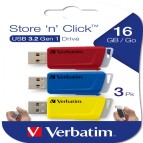 Verbatim - USB Pen Drive 3.2 Gen 1 Drive - 16 GB - rosso/giallo/blu - conf. 3 pezzi - 49306