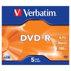 Verbatim - Scatola 5 DVD-R - Jewel case - serigrafato - 43519 - 4,7GB